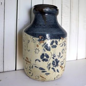 Pottery Barn rustic navy & white accent decor 6.5” tall new with tags